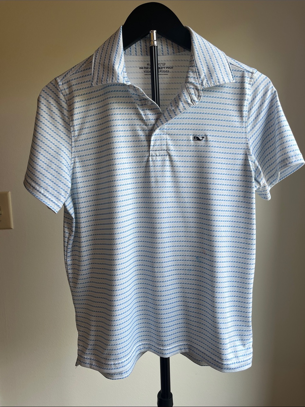 Vineyard Vines White & Light Blue Striped Kids Button-Down Polo